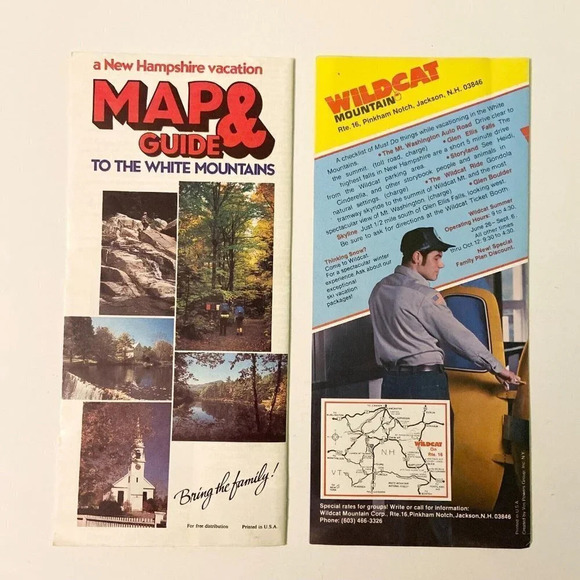 Vintage Lot of 2 New Hampshire Vacation Guide Map and Wildcat Ride Brochures - Picture 2 of 13